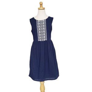 Girl's Sz 10 Vineyard Vines Navy White Cotton Embroidered Summer Dress Pockets